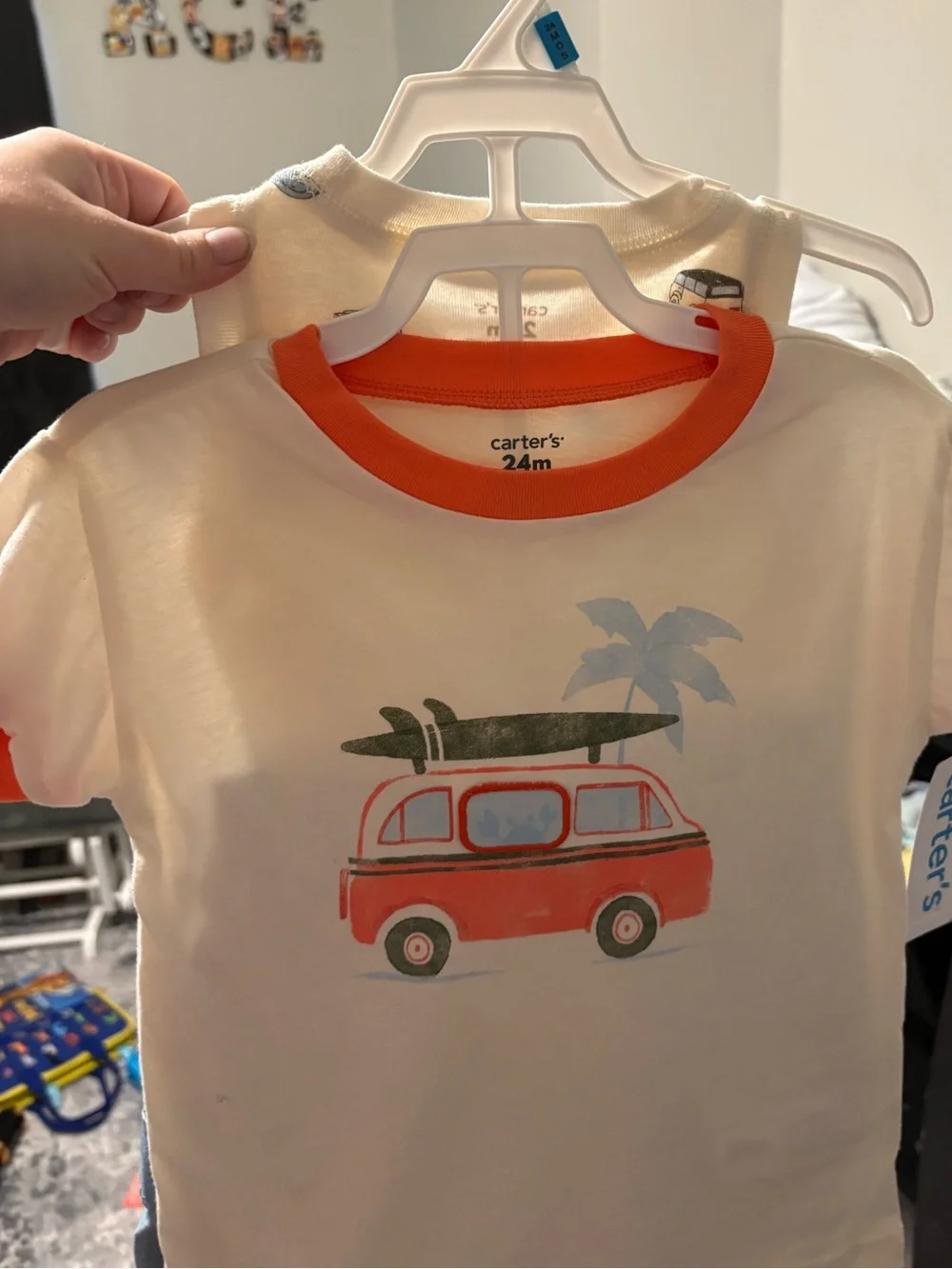 Carter's Cream Tee with Orange Trim and Red Surf Van Graphic